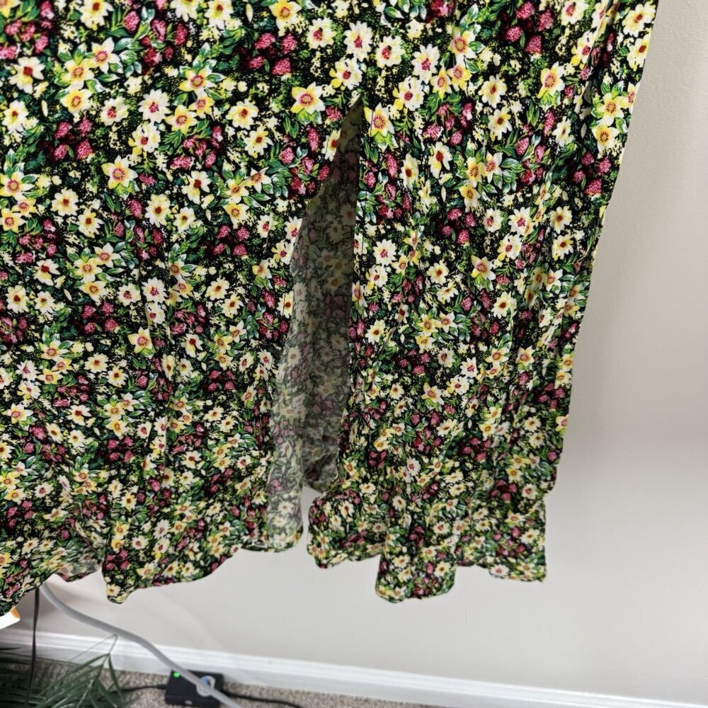 AFRM Los Angeles Floral Midi Dress Jamie Open Back Short Sleeve Slit Size S - Picture 5 of 9